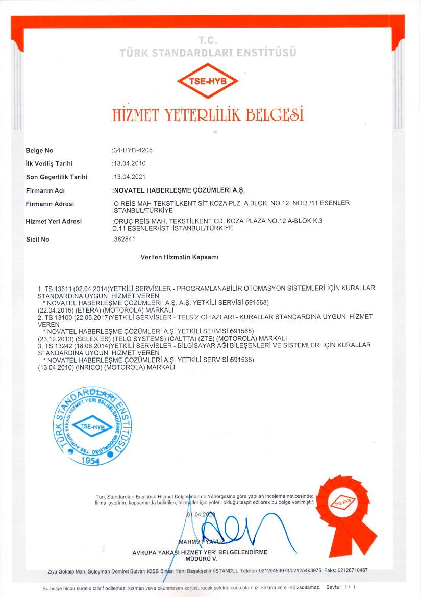 TSE Hizmet Yeterlilik Belgesi