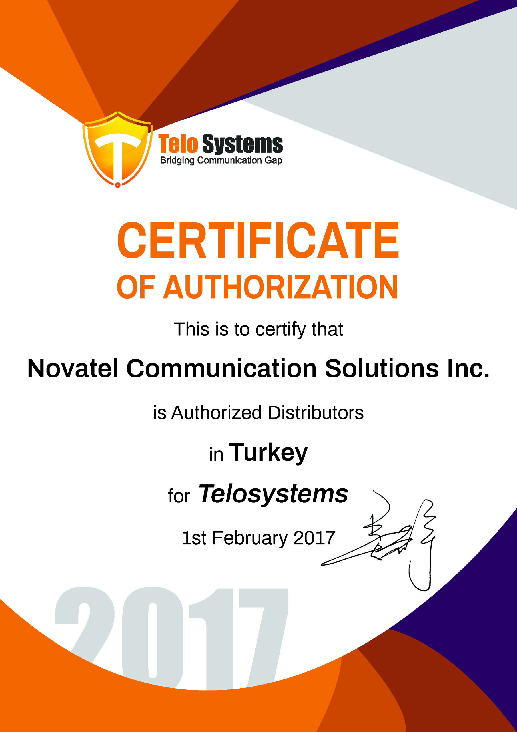 Telosystem Distribütörlük Yetki Belgesi