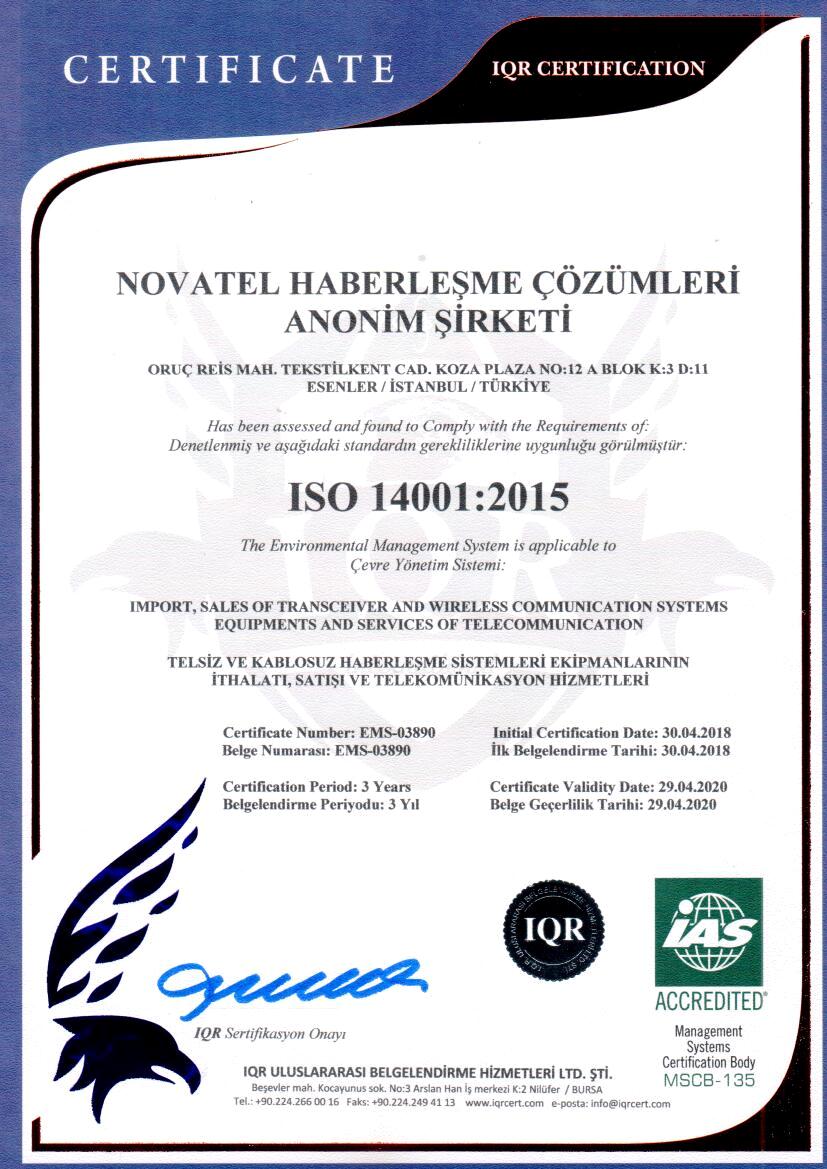 ISO 14001 Sertifikası Novatel