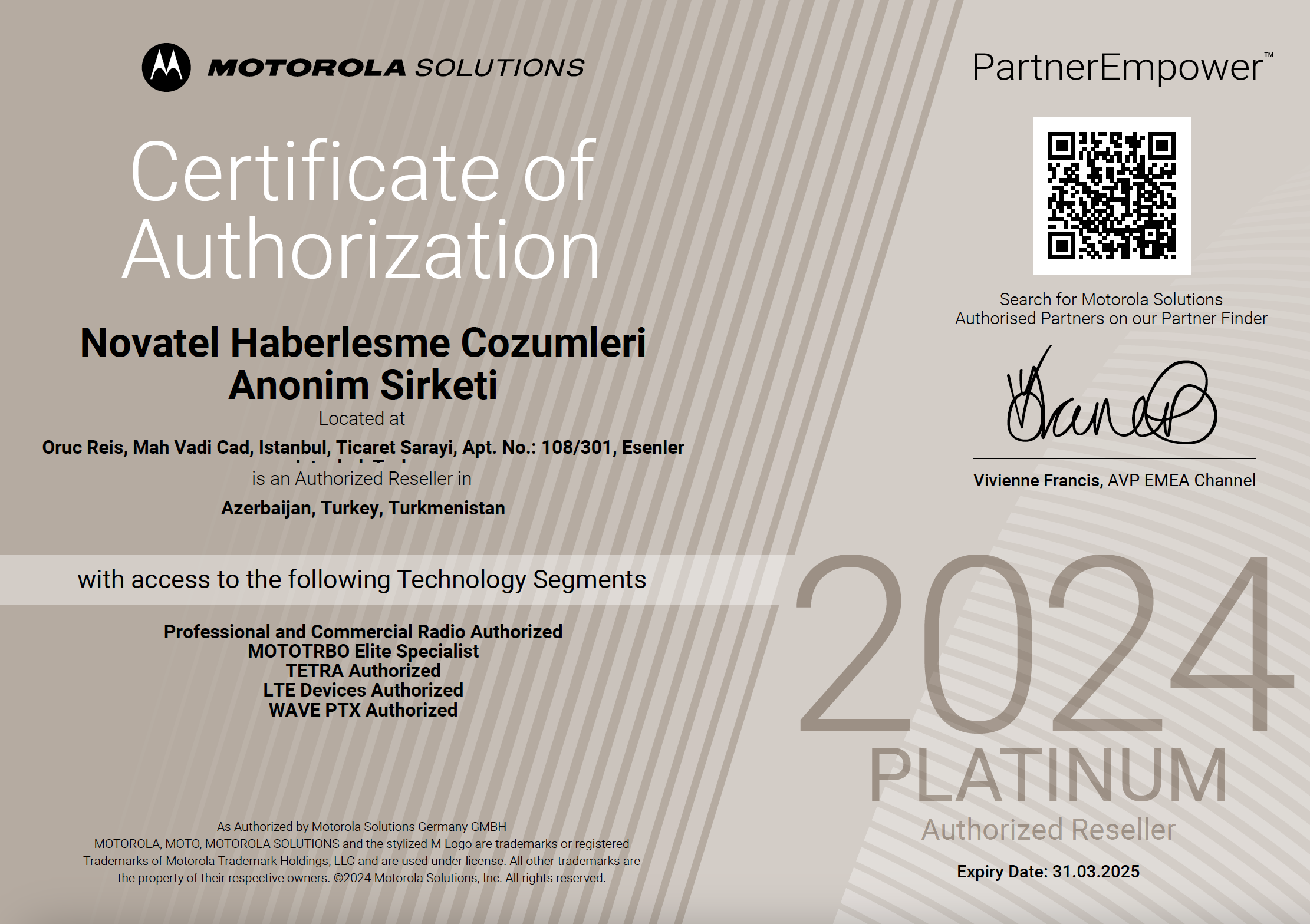 Motorola Solutions Yetki Belgesi Azerbaycan 2024